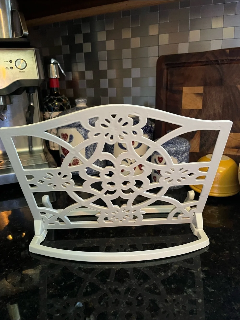 Vintage White Cast Iron Cookbook Stand-Ornate Floral Scrollwork Tablet Holder